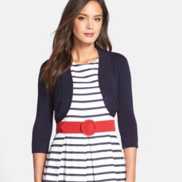 Eliza J Sweaters - Eliza J Open Front Bolero Cardigan in Navy Blue
